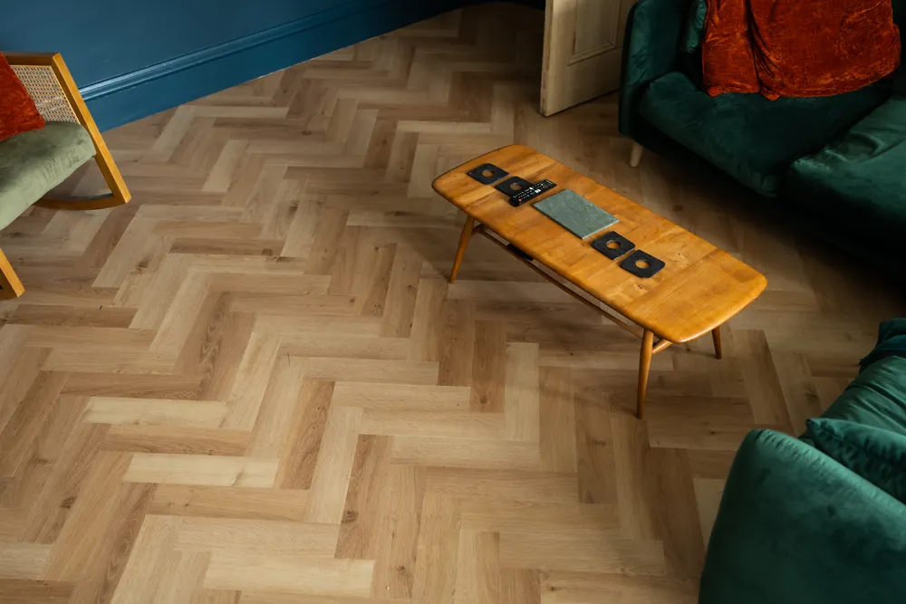 Close up of herringbone LVT