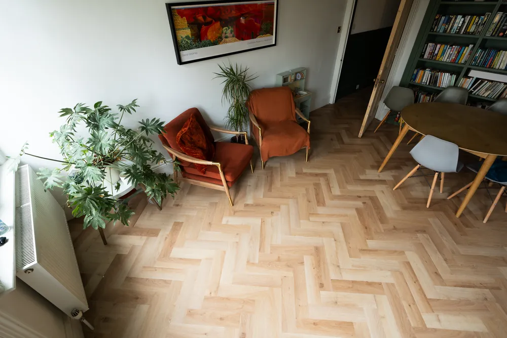 Herringbone LVT through a dining room in Eastbourne